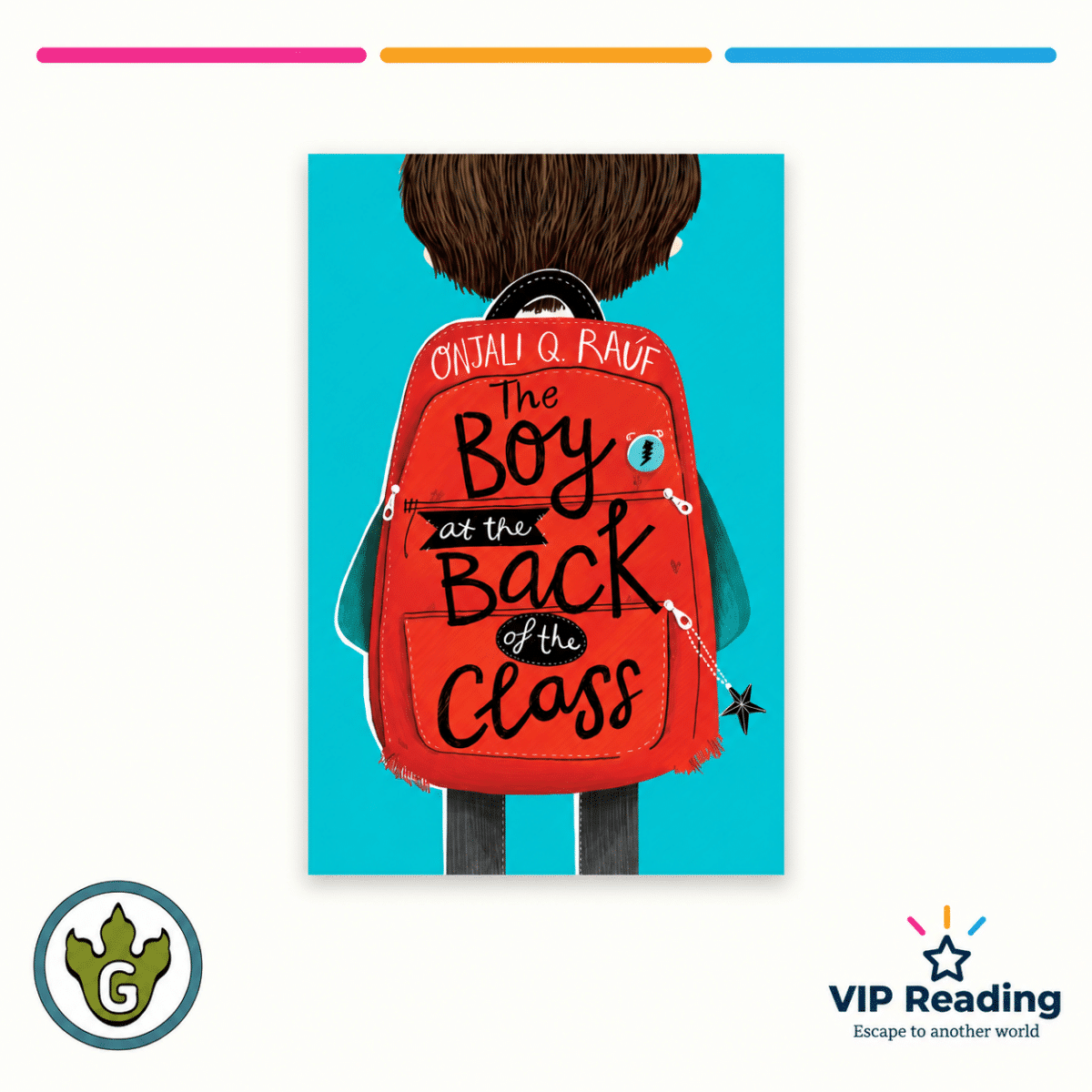 The Boy at the Back of the Class paperback on the VIP Reading and Grammarsaurus template
