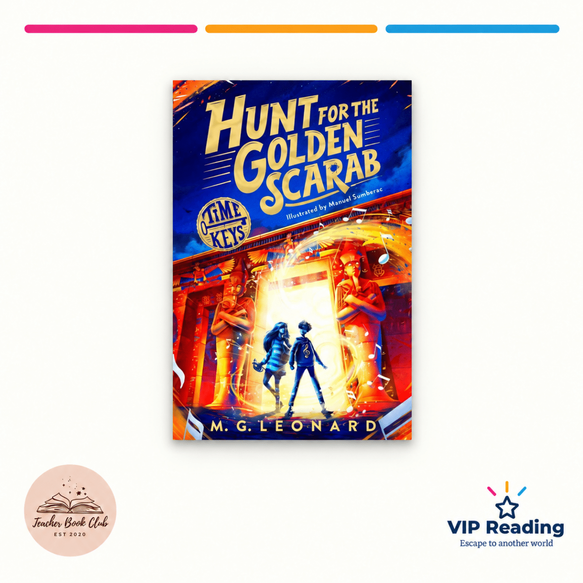 Hunt for the Golden Scarab by M. G. Leonard on the VIP Reading Teacher Book Club ivory template
